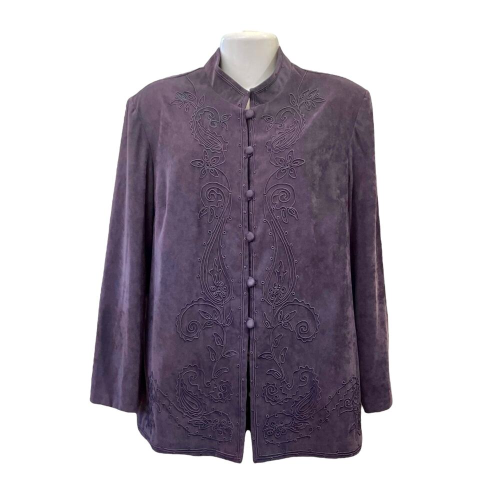 Karin Stevens Women's Purple Vintage Embroidery Long Slv Dressy Blazer | Size 16